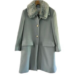 Sportmax Max Mara Faux Fur Collar Wool Coat Size 6 Light Blue